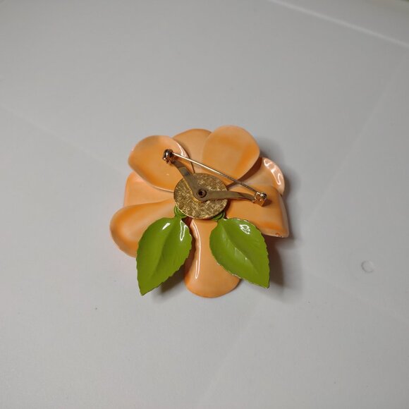 Orange Enamel Large Flower Brooch - Picture 8 of 11